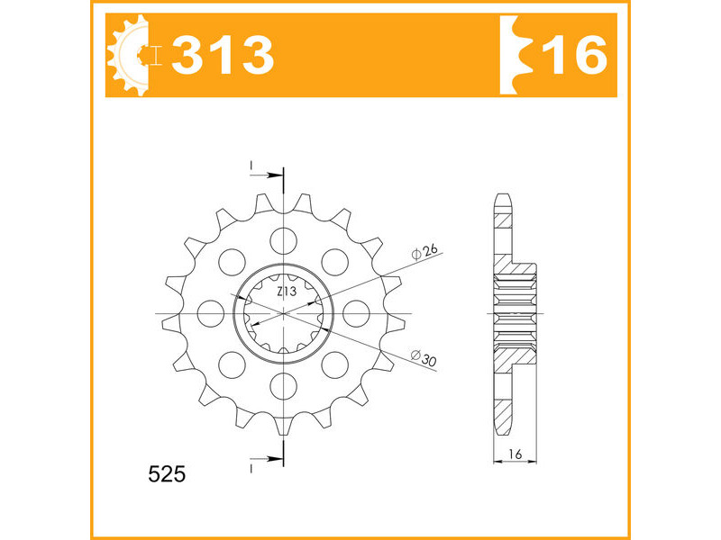 JT SPROCKETS Sprocket Front 313-16 JTF313 click to zoom image