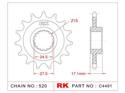 RK CHAINS Sprocket Front RK-C4491-15 JTF748 Afam 52618 520 pitch