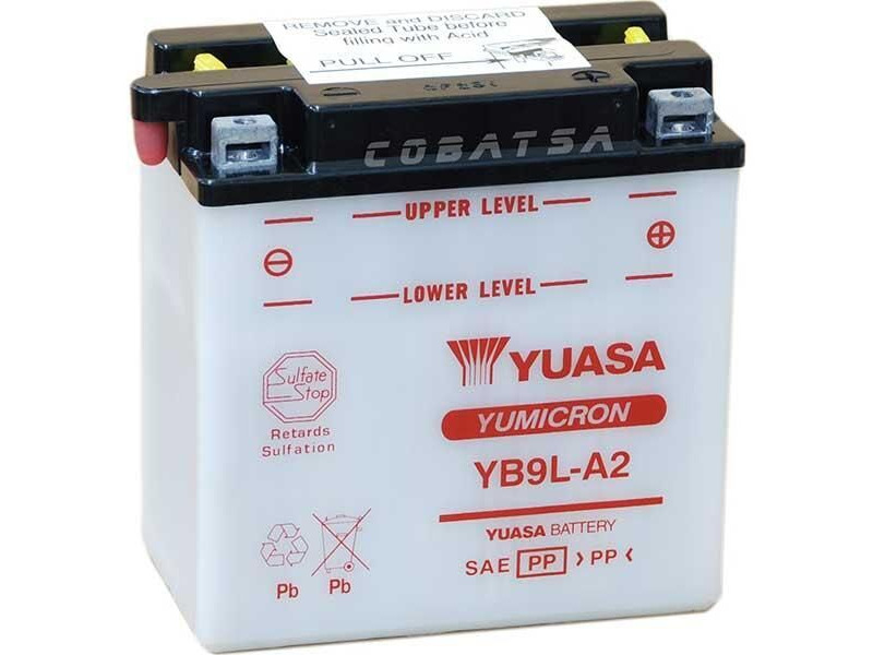 YUASA YB9LA2-12V YuMicron - Dry Cell, Includes Acid Pack click to zoom image
