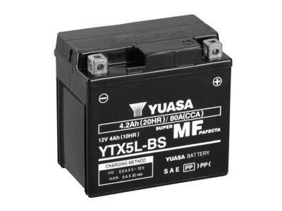 YUASA YTX5LBS-12V MF VRLA - Dry Cell, Includes Acid Pack