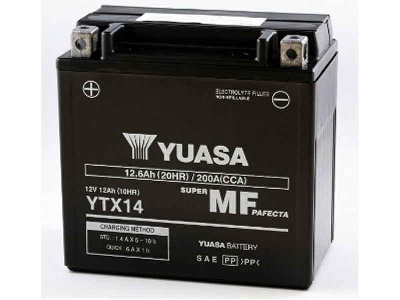 YUASA YTX14 (WC) 12V Factory Activated MF VRLA Battery click to zoom image