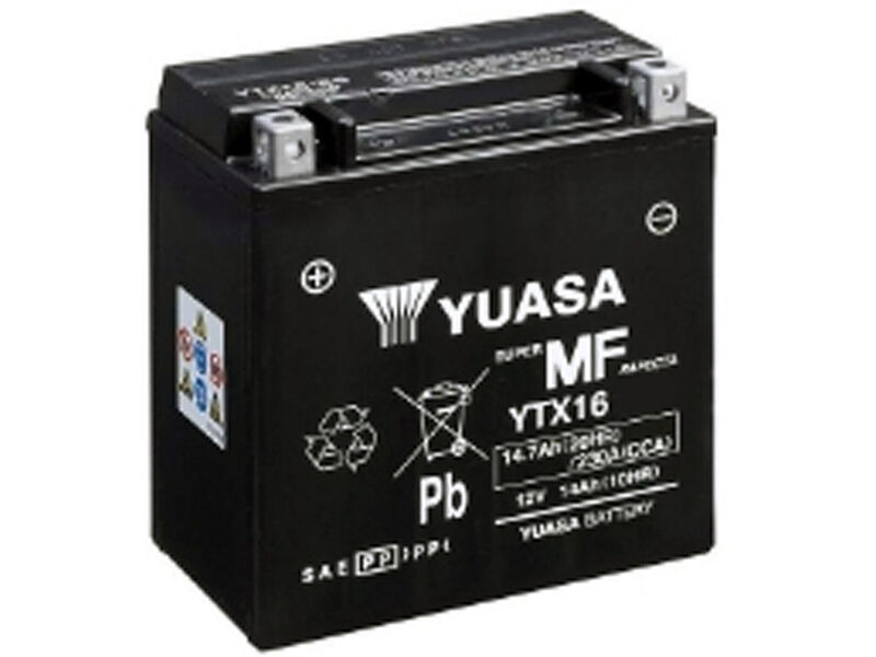 YUASA YTX16 (WC) 12V Factory Activated MF VRLA Battery click to zoom image